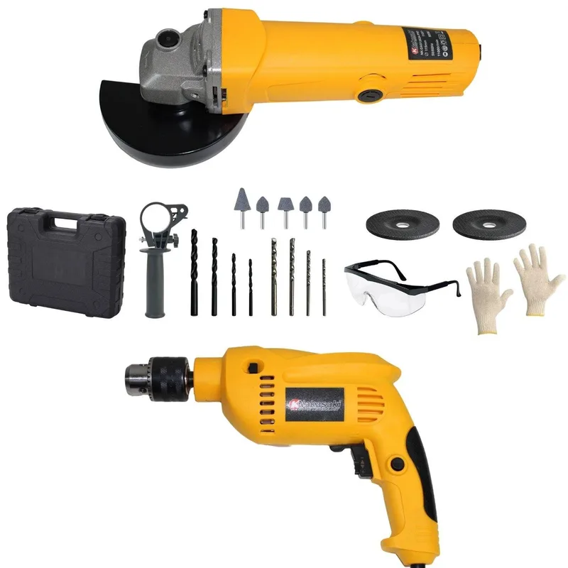 Kit 2 em 1 Furadeira + Esmerilhadeira 1000W 110V (amarela)